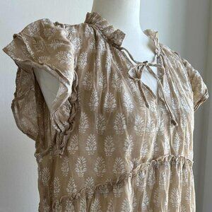 Mélissa Nepton Beige Floral Double-Layer Gauze Tiered Dress Ruffle Collar – US L
